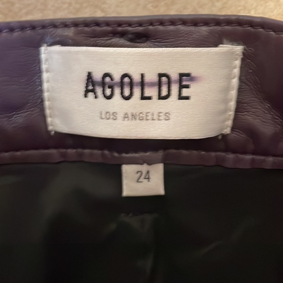 NEW! AGOLDE 90’s Pinch Waist Recycled Leather Straight Crop Pants 24 Purple - Picture 4 of 10